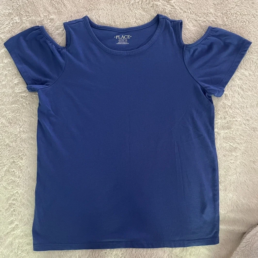 The Children's Place Cold Shoulder Top Cotton Blend Casual Blue Size XL 14